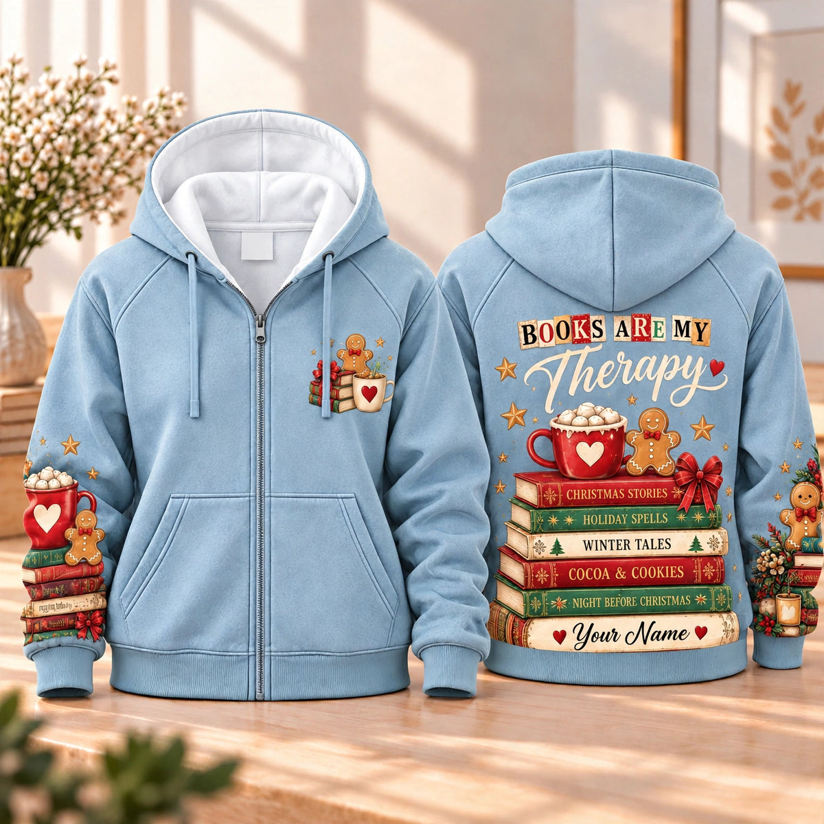 Personalized Books and Cocoa Zip Hoodie