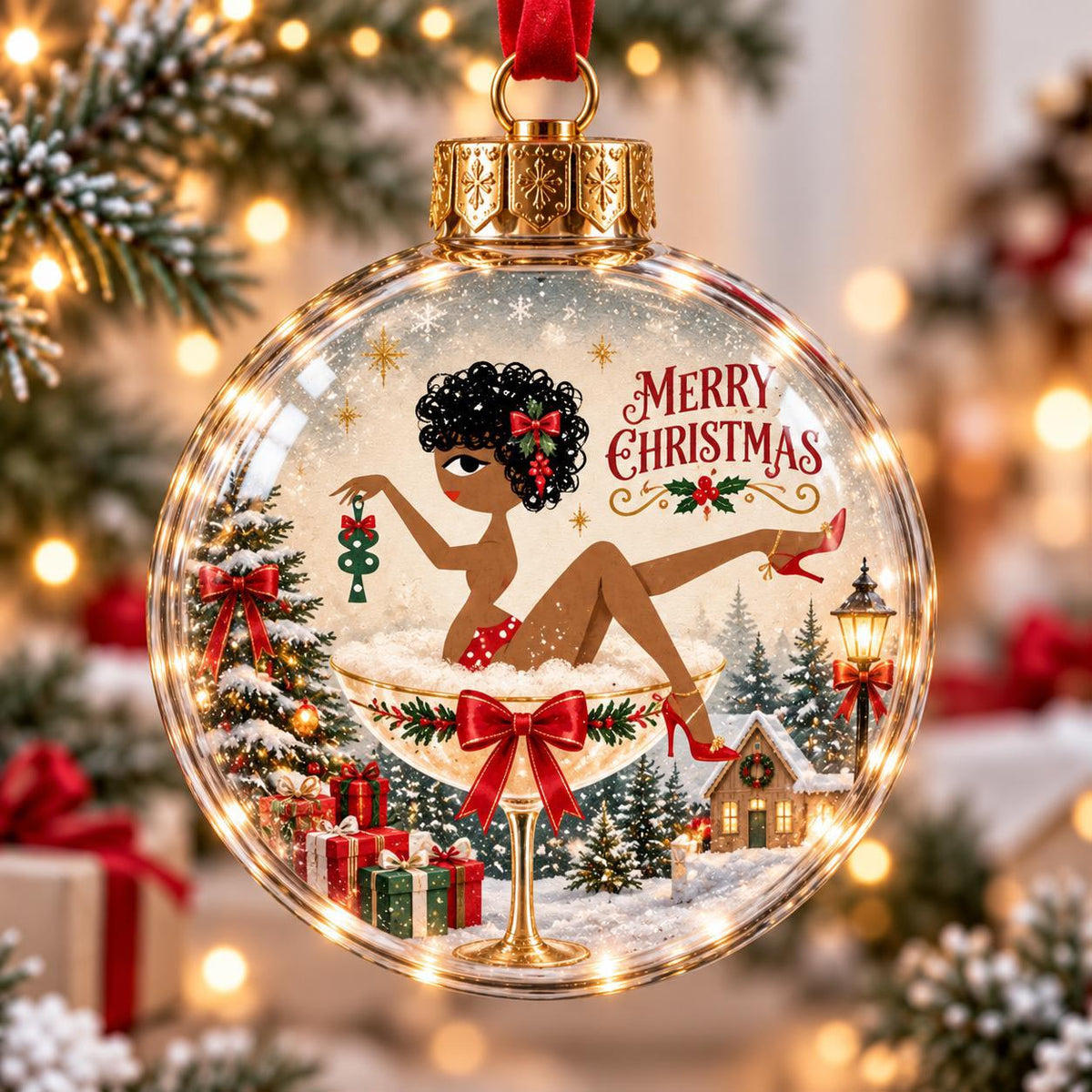 Curly Hair Cocktail Glass Christmas Ball Ornament