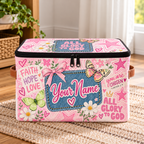 Personalized Pink Denim Square Storage Basket With Lid