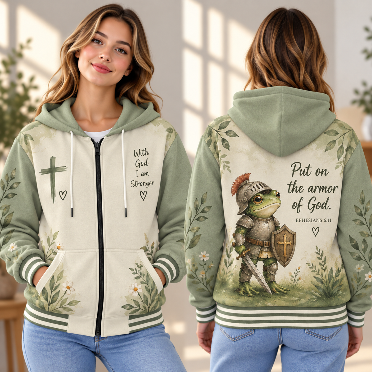 Sage Frog Knight Zip-up Baseball Jacket