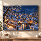 Snowy Village Bridge Canvas