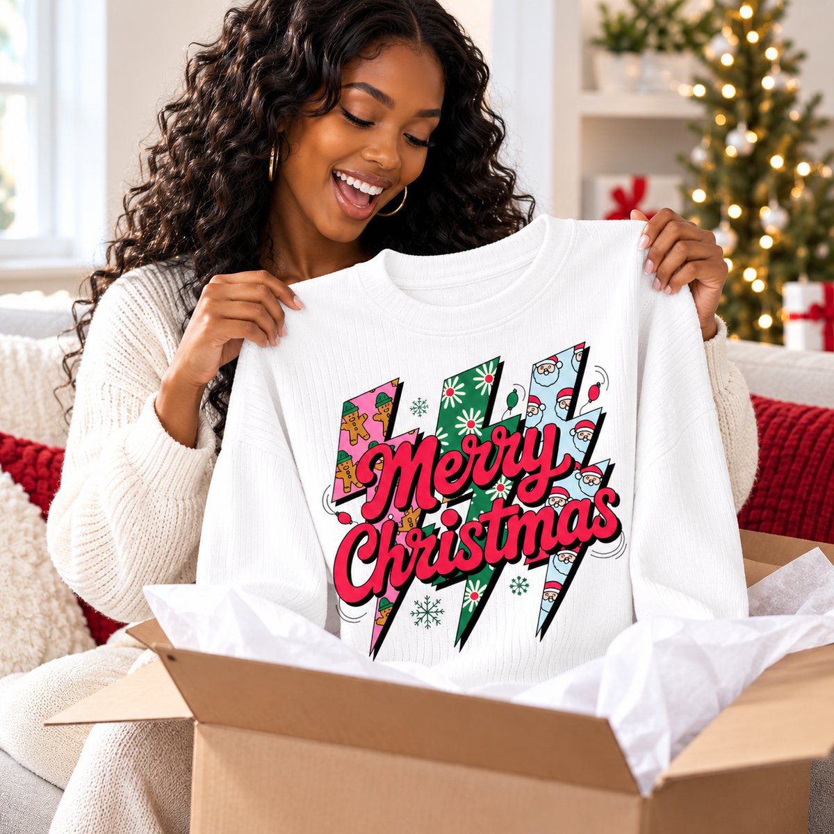 Santa Gingerbread Lightning Waffle Sweatshirt