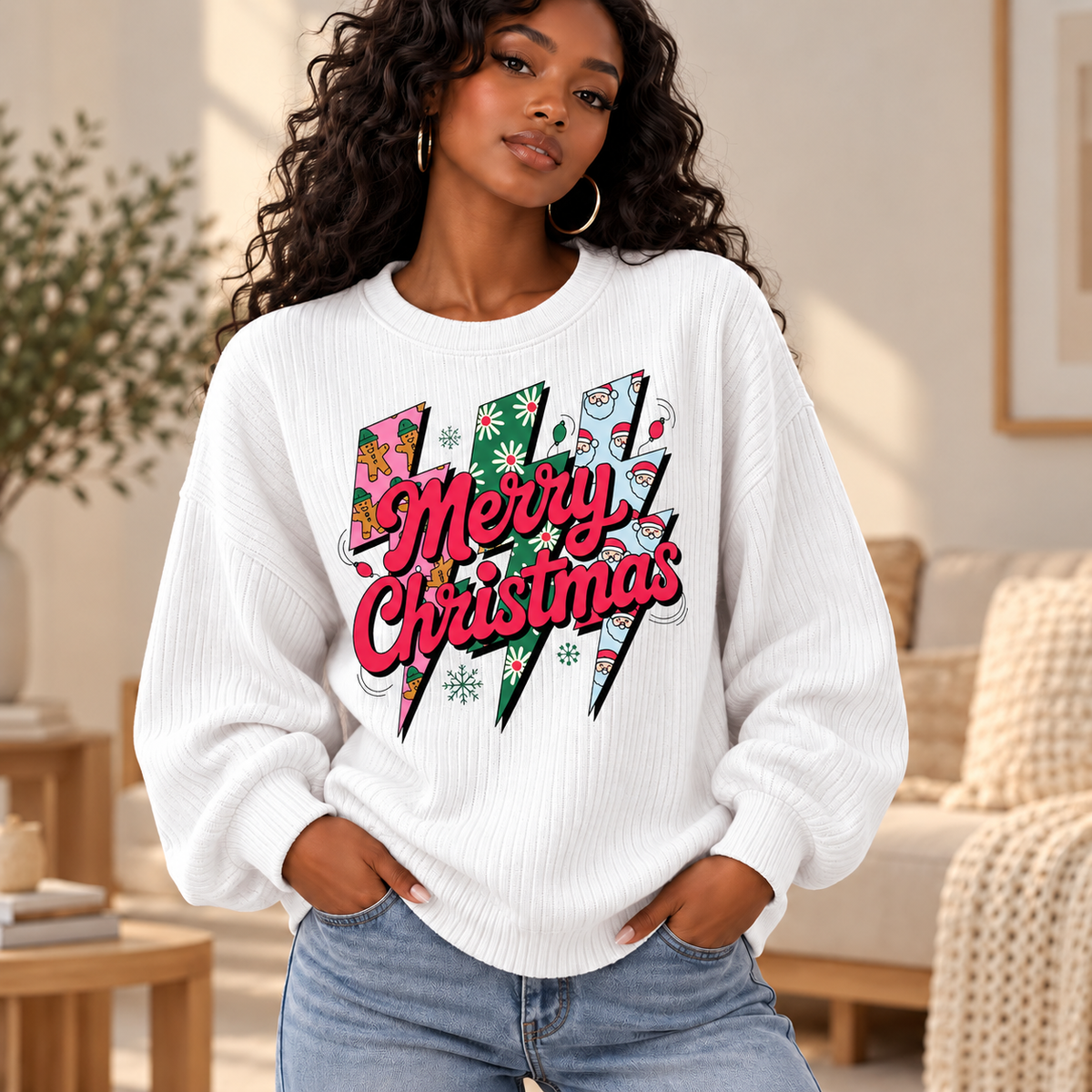 Santa Gingerbread Lightning Waffle Sweatshirt