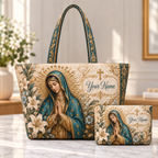 Personalized Teal Lily Quilted Shoulder Bag & Storage Bag