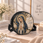Personalized Guadalupe Ivory Roses Leather Round Bag