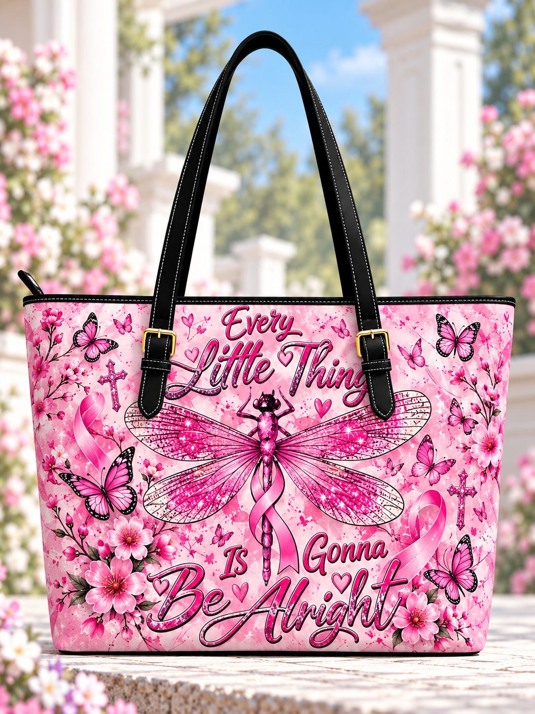 Every Little Thing Is Gonna Be Alright Pink Dragonfly Saddle Bag