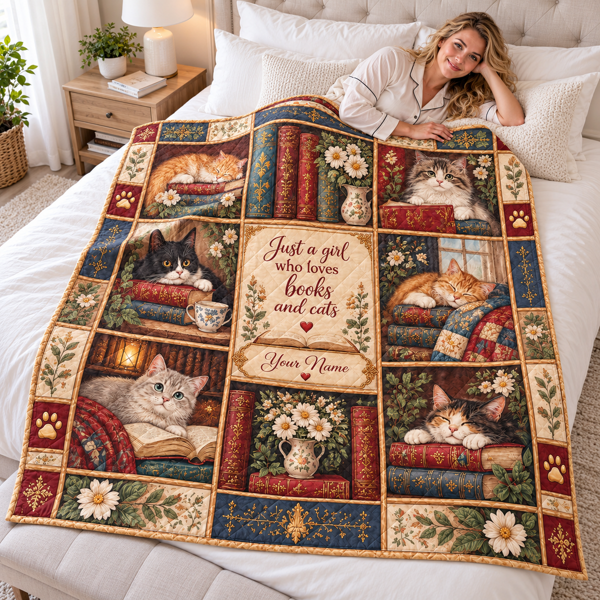 Personalized Books and Cats Quilt