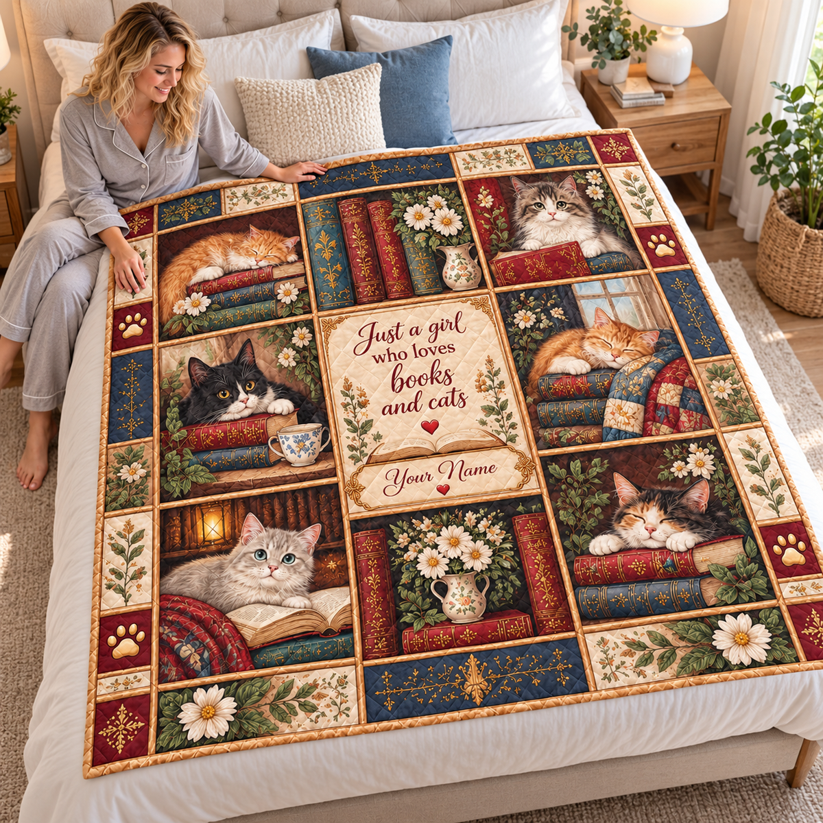 Personalized Books and Cats Quilt