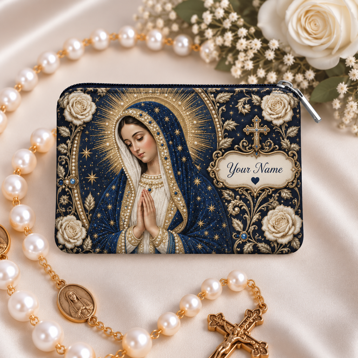 Starry Mary Roses Personalized PU Leather Pouch