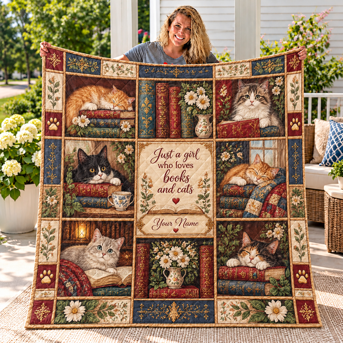 Personalized Books and Cats Quilt
