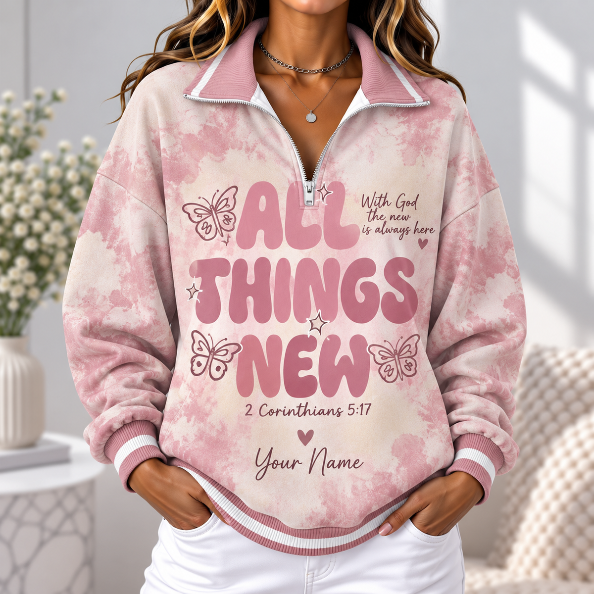 Personalized All Things New Butterfly Women's Half-zip Sweatshirt NWY076