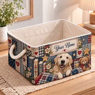 Personalized Golden Retriever Patchwork Storage Basket