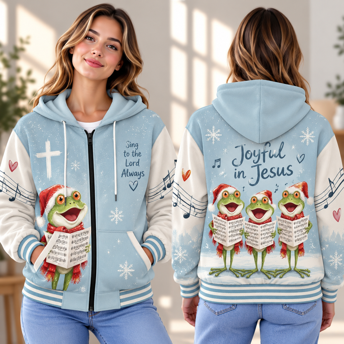 Christmas Caroling Frogs Zip-up Baseball Jacket