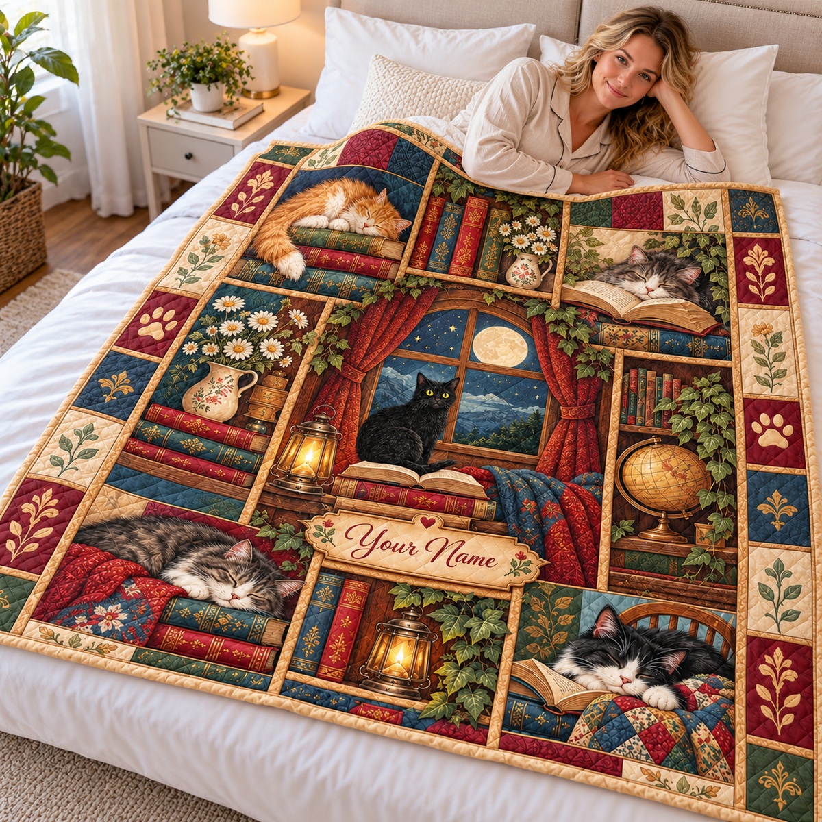 Personalized Moonlit Black Cat Quilt