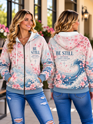 Be Still Cherry Blossom Wave Zip Hoodie
