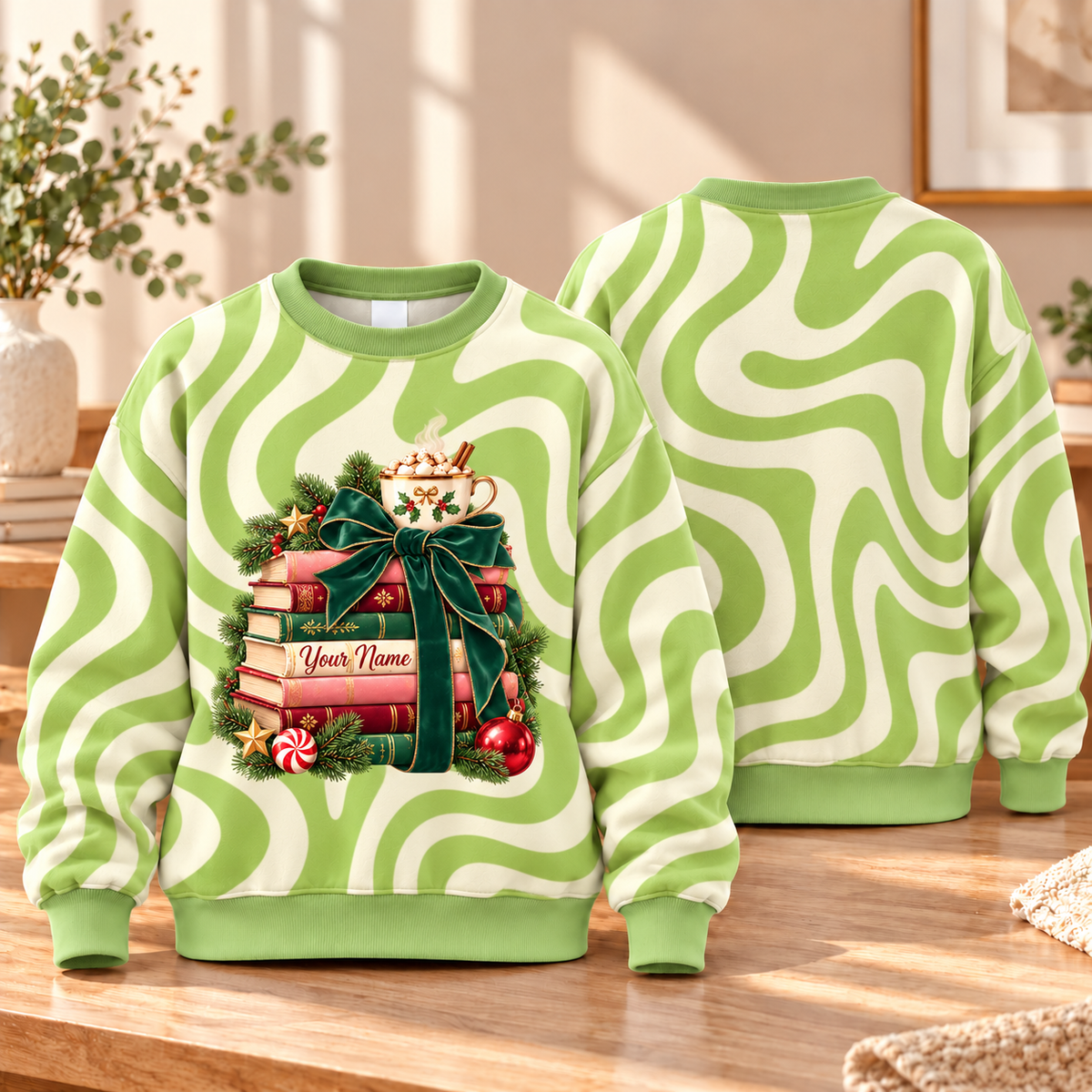 Personalized Festive Book Stack Sweatshirt