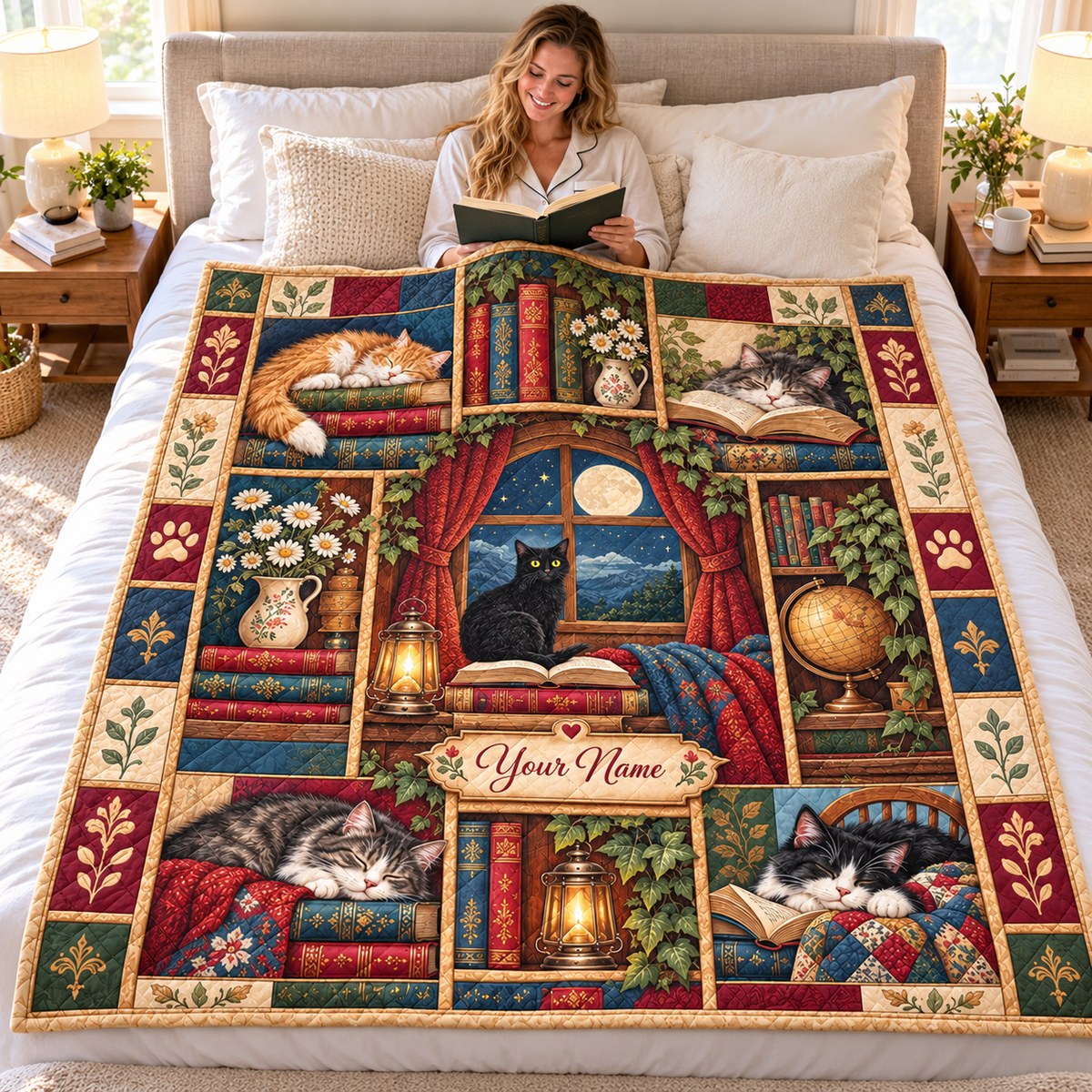 Personalized Moonlit Black Cat Quilt