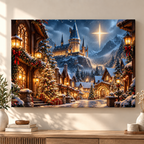 Snowy Christmas Castle Village Canvas