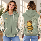 Coffee Bee Daisy Zip-up Baseball Jacket