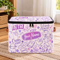 Personalized Lavender Doodle Square Storage Basket With Lid