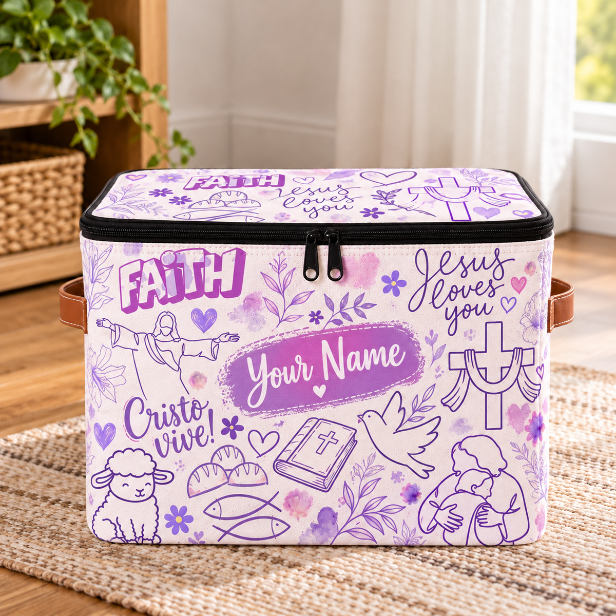 Personalized Lavender Doodle Square Storage Basket With Lid