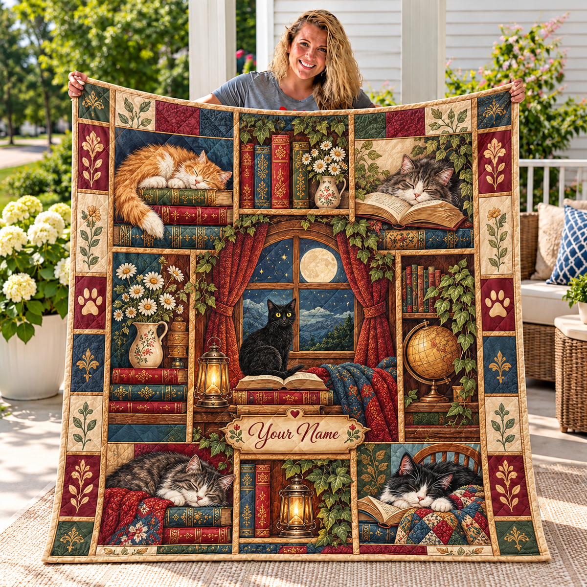Personalized Moonlit Black Cat Quilt