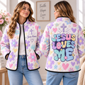 Personalized Jesus Loves Me Floral Quilted Jacket