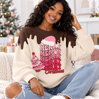 Pink Merry Tree Waffle Sweatshirt