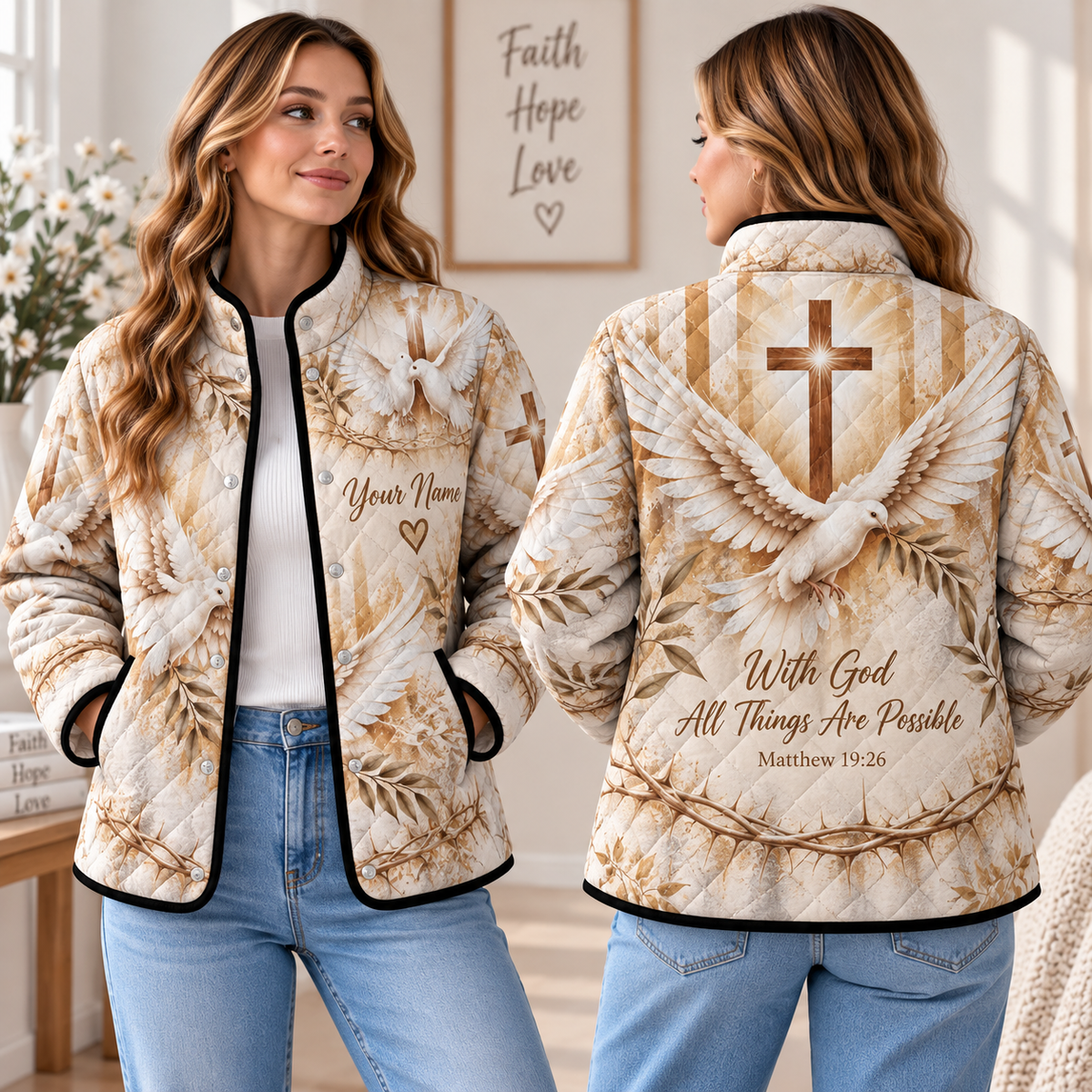 Personalized With God All Things Are Possible Quilted Jacket