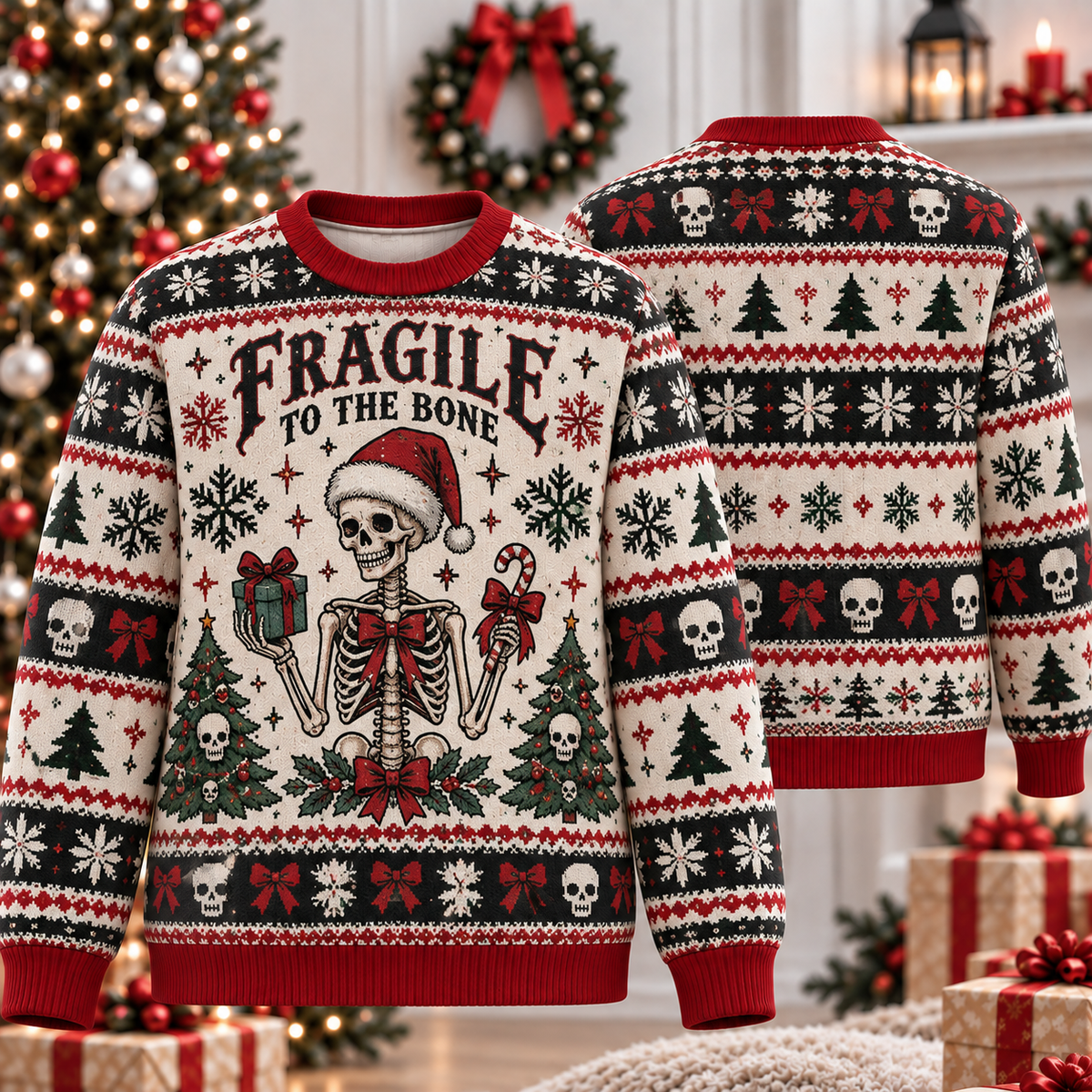Fragile To The Bone Skeleton Ugly Sweater