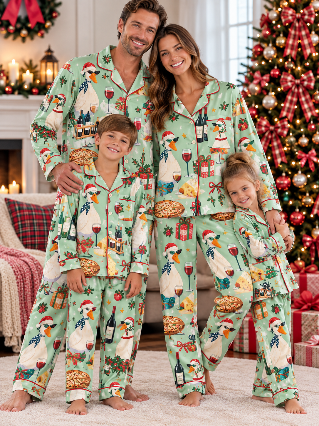 Santa Duck Holiday Feast Family Ice Silk Pajamas