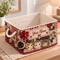 Personalized Floral Cats Patchwork Storage Basket
