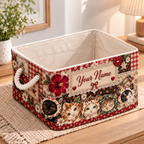 Personalized Floral Cats Patchwork Storage Basket