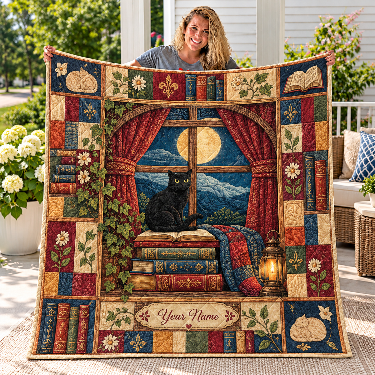 Personalized Moonlit Black Cat Quilt