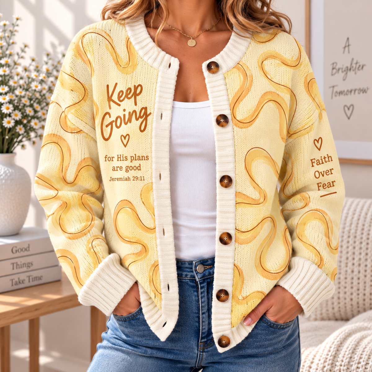 Keep Going Yellow Swirl Women's Cardigan Sweater