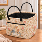 Personalized Blush Rose Vintage Quilted Storage Basket