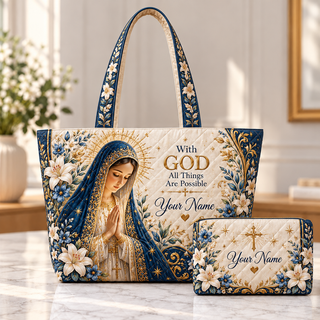 Personalized Blue Veil Floral Quilted Shoulder Bag & Storage Bag