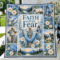 Faith Over Fear Cross Blue Quilt