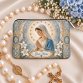 Virgin Mary White Lilies Personalized PU Leather Pouch