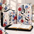 Jesus Red Peony Blue Bible Cover