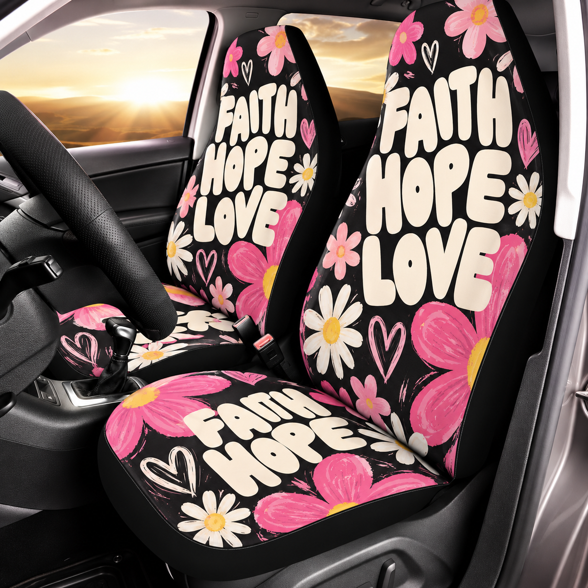 Faith Hope Love Floral Car Seat Covers