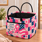 Personalized Pink Ribbon Star Patchwork Quilted Storage Basket