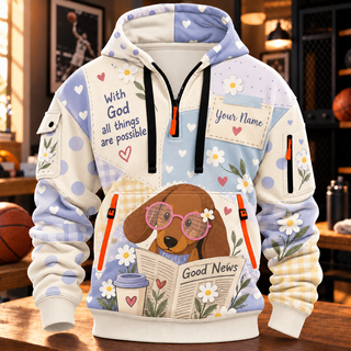 Personalized Dachshund Daisy Half-Zip Hoodie