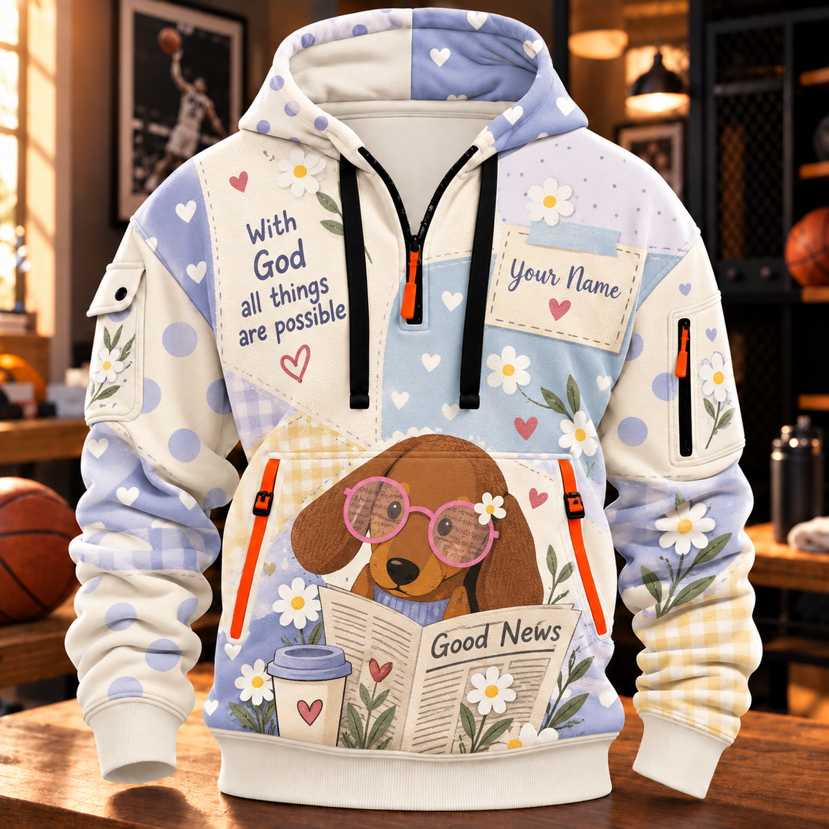 Personalized Dachshund Daisy Half-Zip Hoodie
