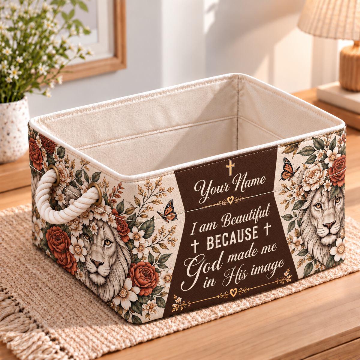 Personalized Floral Lion Storage Basket