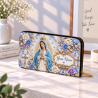 Personalized Blue Lavender Rose PU Leather Long Wallet