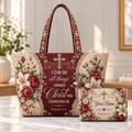 Personalized Burgundy Floral Quilted Shoulder Bag & Storage Bag