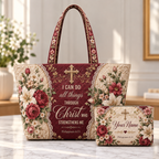 Personalized Burgundy Floral Quilted Shoulder Bag & Storage Bag