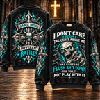 I Don't Care – Funny No Drama Turquoise Skull Sweatshirt