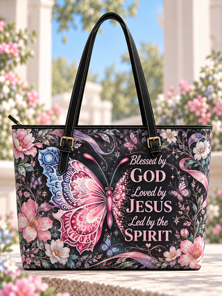 Blessed By God Loved By Jesus Pink Butterfly Saddle Bag
